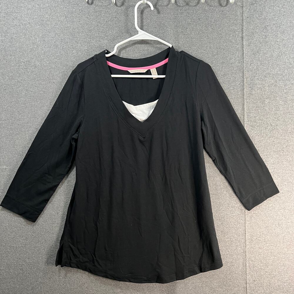 Isaac Mizrahi Live! Soho Top with 3/4 Sleeves Pitch Black Size Small